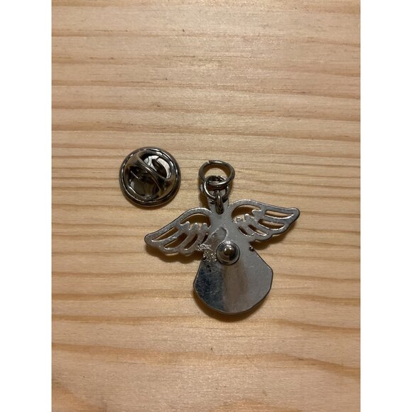 Angel Pin or Pendant With Red Heart Silver Tone Metal - Picture 3 of 4